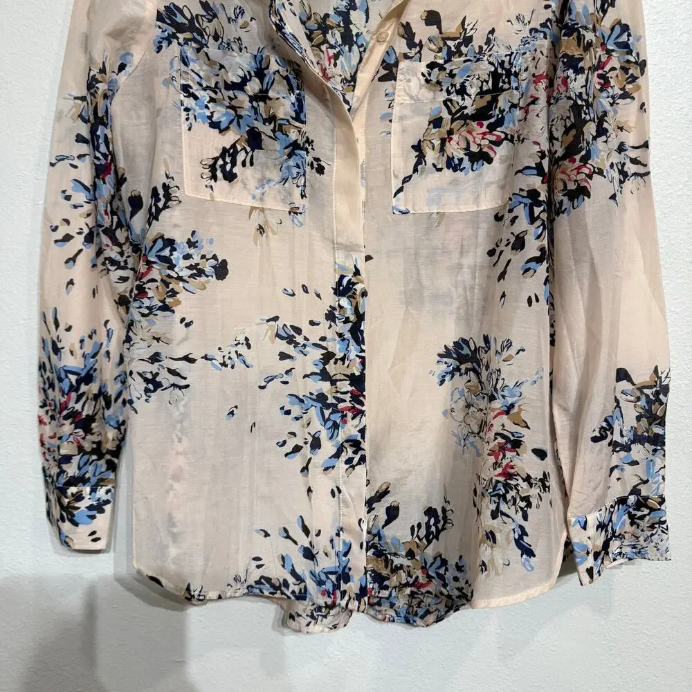 White House Black Market Pink Floral Blouse Sz 10P